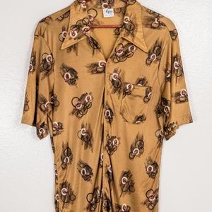 Vtg 70’s Wide Collar Golden Brown Button Down “Gino.”